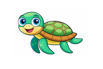 Fototapeta premium Adorable Vector Illustration: Cute Turtle Swimming Icon in Flat Cartoon Style for Perfect Posters, Cards, and Decor Prints