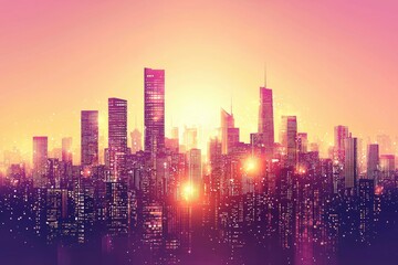 Cityscape Silhouette with Orange and Purple Hues at Dusk