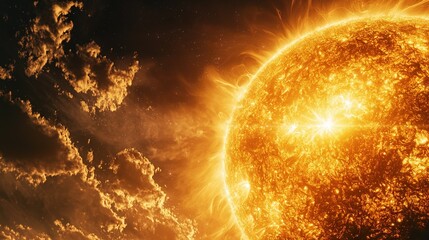 Fototapeta premium A focused image of the sun against a cloudy backdrop in the sky