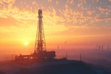 Derrick silhouetted against the sunset