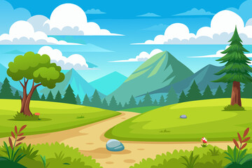 Obraz premium Scene with trees along the trail stock illustration