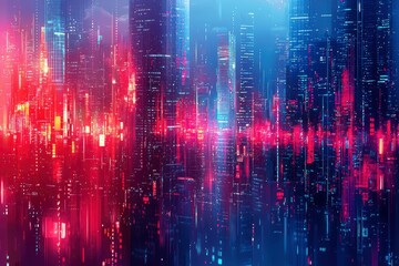 Cyberpunk Cityscape with Red and Blue Neon Lights