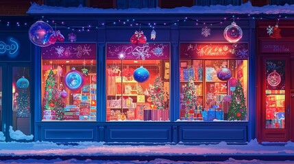 Christmas Storefront with Decorations