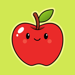 Apple character with funny face. Happy cute cartoon red and yellow apple vector illustration. Healthy vegetarian food kids character stock illustration