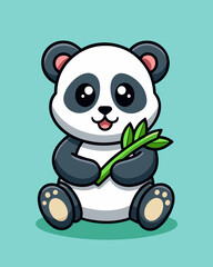 Panda bear sits and eats bamboo. The character stock illustration