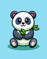 Panda bear sits and eats bamboo. The character stock illustration