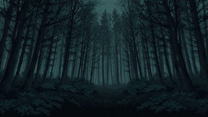 dark forest minimalist illustration eerie scary background