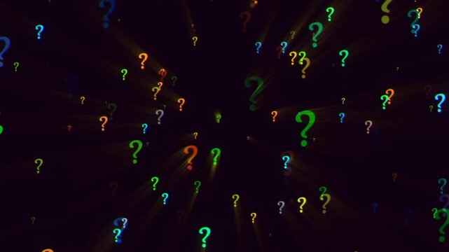 Colorful massive of flying question marks abstract background