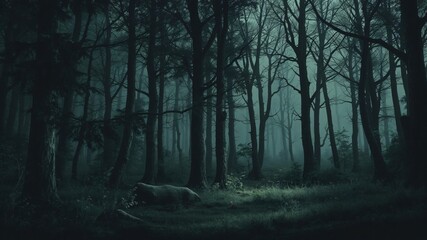 Fototapeta premium dark forest minimalist illustration eerie scary background