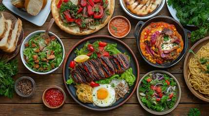 Culinary Feast: Rustic Comfort Food, Vibrant Colors, Appetizing Dishes, Cozy Ambiance, Fresh Ingredients