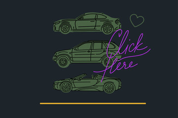 Vector illustrations for apparel prints and other uses. Hand drawn sports cars. 