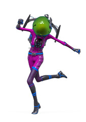 alien girl astronaut is doing a pin up run pose