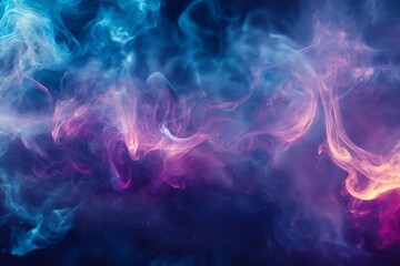 Abstract colorful smoke swirls on black background, vibrant colors