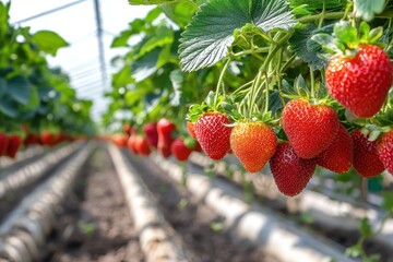 Greenhouse farm cultivating strawberries and raspberries