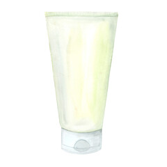Cream Tube. Watercolor Clip Art on a white background. The illustration is hand drawn in pastel colors. Suitable for card designs, textiles and scrapbooking