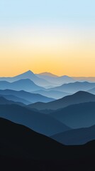 Minimalistic mobile phone wallpaper featuring a soft gradient of dark blue and light blue, showcasing rolling hills and mountains under a serene sky