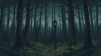 Fototapeta premium dark forest minimalist illustration eerie scary background