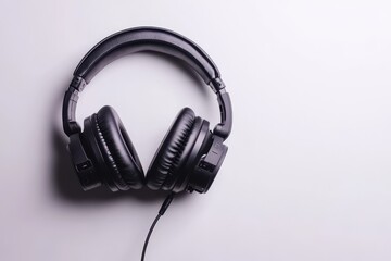 Fototapeta premium Headphones for computers Black on white background Listening to music audio creation Abstract minimalist depiction of computer work