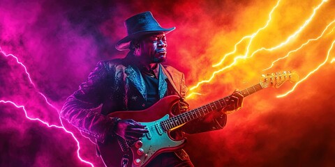 Obraz premium blues singer singing colorful music in colorful electricity,