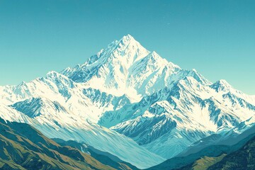Fototapeta premium Majestic Snowy Mountain Peak with Lush Green Foothills