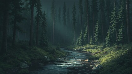 Obraz premium dark forest minimalist illustration eerie scary background