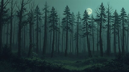 dark forest minimalist illustration eerie scary background