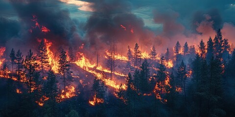 raging forest fire with fire blazing