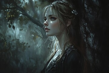 Mystical Woman in Forest, Fantasy Art