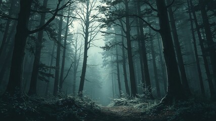 Obraz premium dark forest minimalist illustration eerie scary background