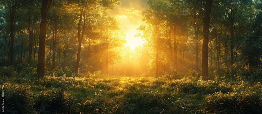 Poster Sunrays in Forest