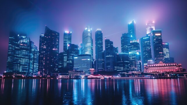 skyline city business building cityscape at The marina bay  near the river of Singapore.
