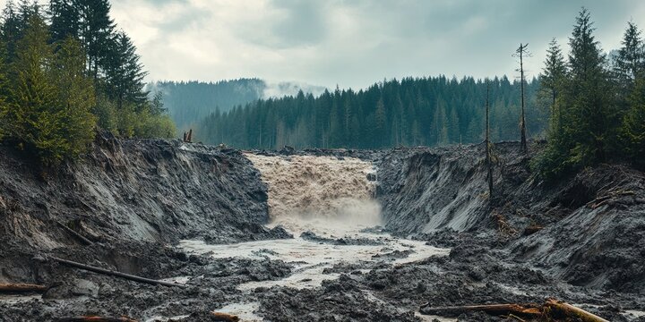 mudslide in nature - natural disaster concept