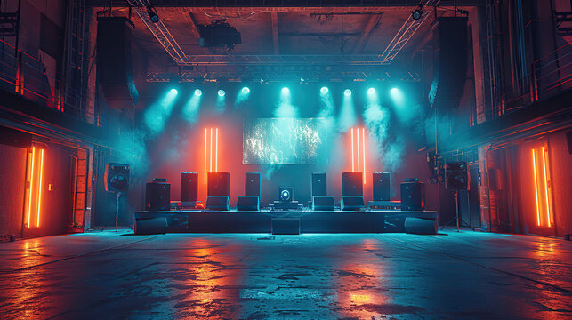 IMAGEM DE BACKGROUND PARA EVENTO COM PACO E LUZES LARANJA E FUMA&Ccedil;A CAIXAS DE SOM-scale-2_00x