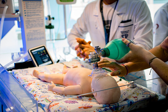 A special mannequin designed for training specialists in the care and resuscitation of newborn babies.