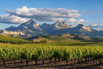 La Rioja Spain vineyards set against Demanda mountains