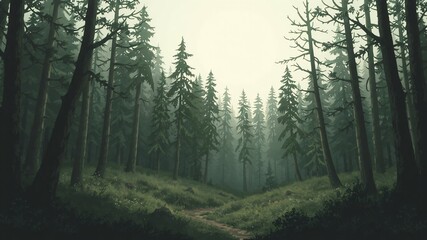 Obraz premium dark forest minimalist illustration eerie scary background