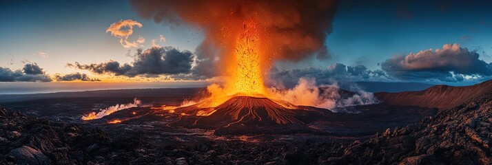 volcano eruption with hot lava