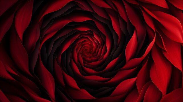 Abstract black tribal designs in a spiral formation on a rich red background, seamless pattern, perfect symmetry, Minimalistic, High definition.