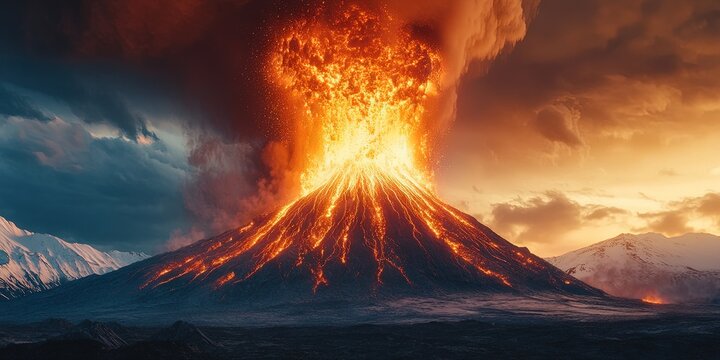 volcano eruption with hot lava