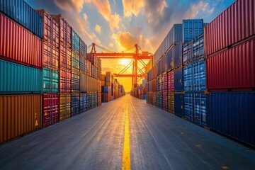 Piles of cargo containers trade ships at the harbor cargo transport worldwide shipping