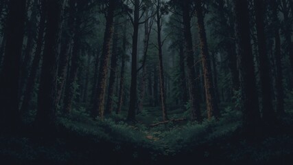 Fototapeta premium dark forest minimalist illustration eerie scary background