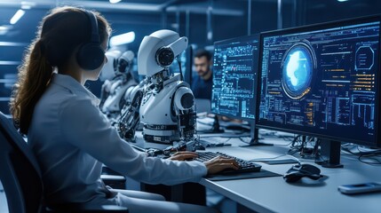 Team developing AI solutions on advanced computer systems