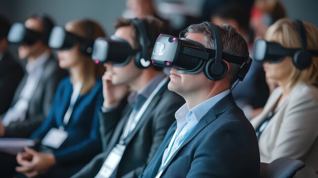 Professionals attending a virtual reality training seminar