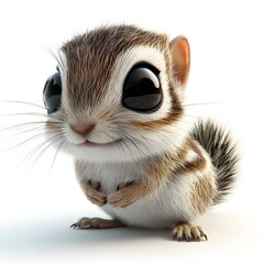 157. "Create a 3D image of a small baby chipmunk with big, soulful eyes, isolated on a pristine white background.