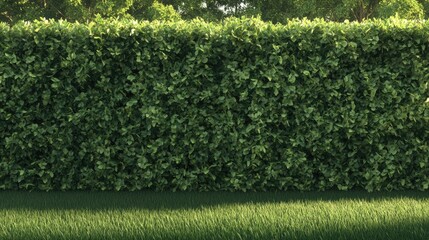 Elegant plant fence composed of tall, dense green shrubs, providing privacy and beauty in a peaceful garden with a realistic background