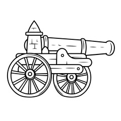 Fototapeta premium Ancient cannon outline icon in vector format for historical designs.