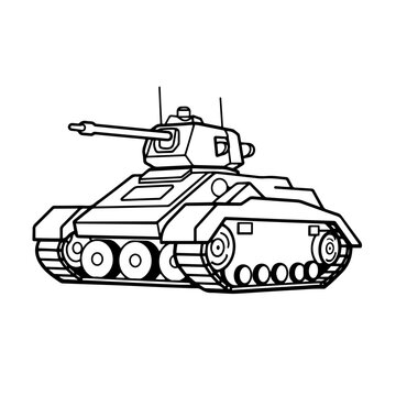 recommend clip art: Powerful army battle tank outline icon in vector format for military designs.