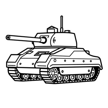 recommend clip art: Powerful army battle tank outline icon in vector format for military designs.