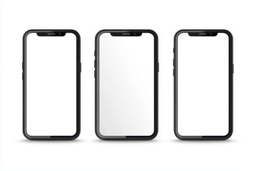 Smartphone design with blank display Mobile phone graphic on white background Various angle representations Illustration in vector format