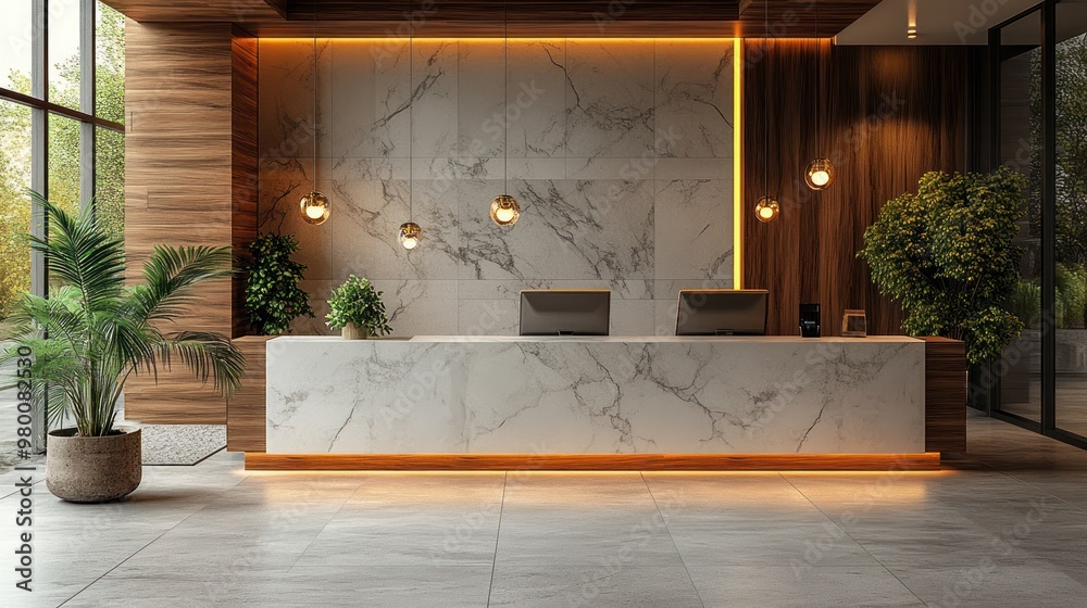 Canvas Prints Marble Reception Desk in Modern Lobby